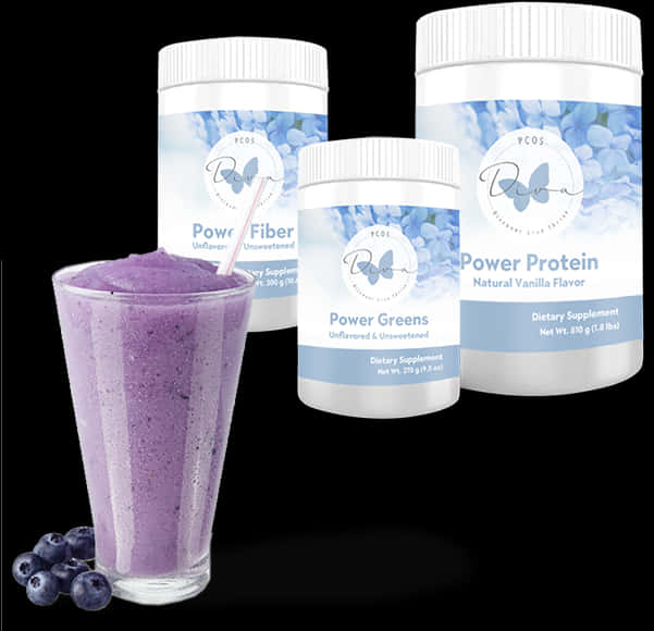 Blueberry Smoothie Supplements Display PNG Image