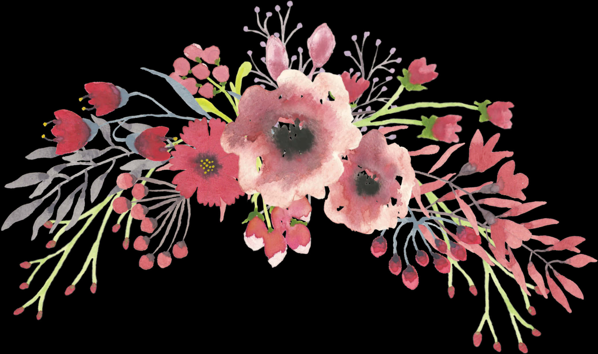 Blush Floral Watercolor Arrangement PNG Image