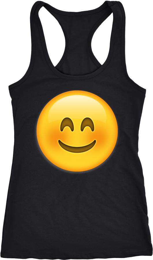 Blushing Emoji Black Tank Top PNG Image