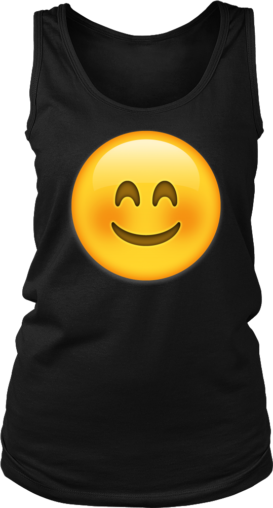 Blushing Emoji Black Tank Top PNG Image