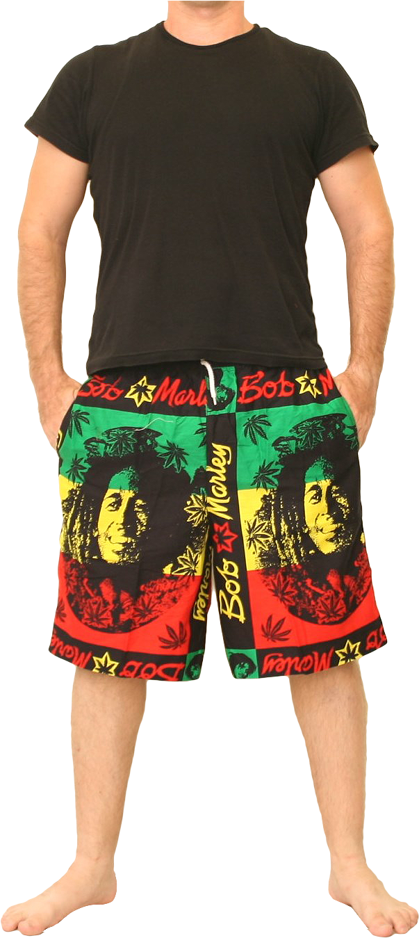 Bob Marley Themed Board Shorts PNG Image