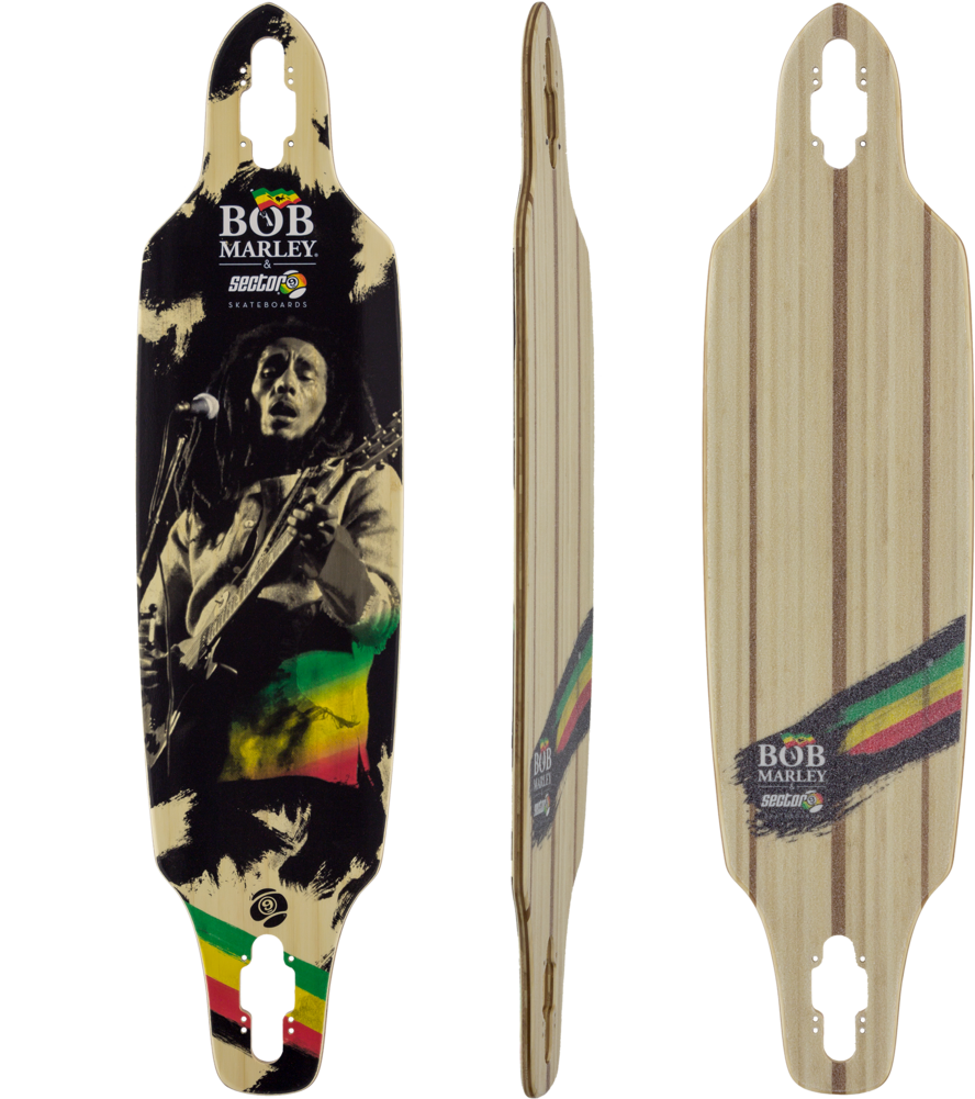 Bob Marley Themed Longboard Design PNG Image