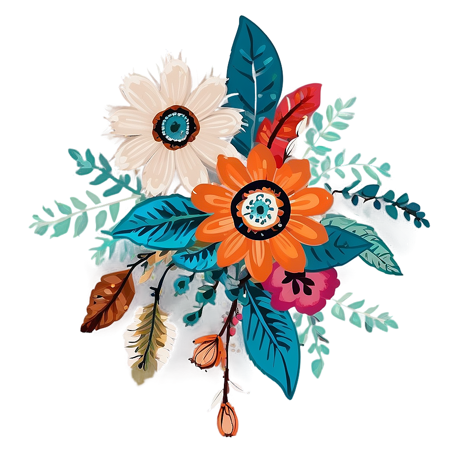 Boho Flowers D PNG Image