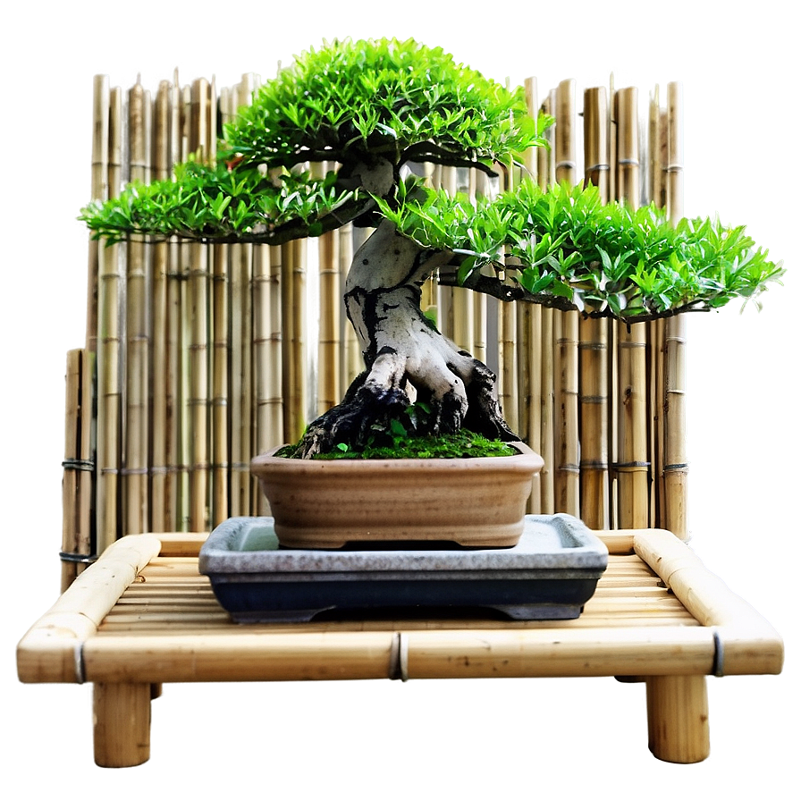 Bonsai Tree With Bamboo Png Uin21 PNG Image