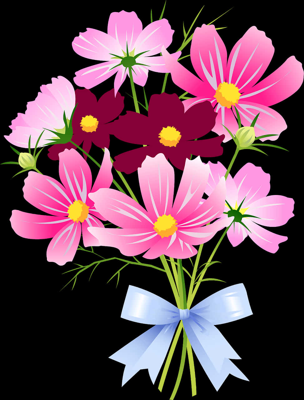 Bouquetof Pink Daisies Vector Illustration PNG Image