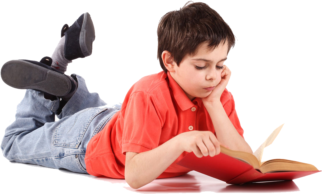 Boy Reading Book While Lying Down PNG Image