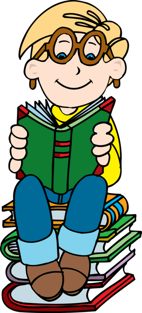 Boy Readingon Books Pile Clipart PNG Image