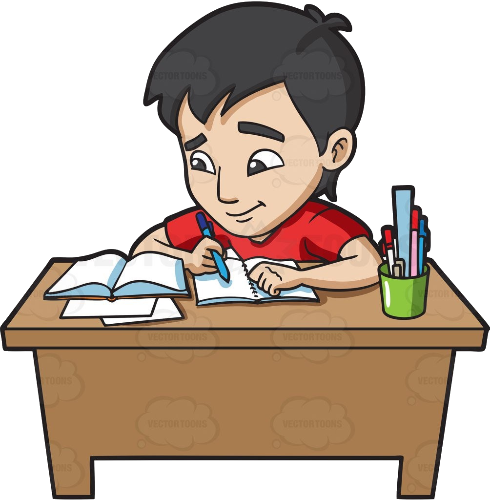 Boy Studyingat Desk PNG Image