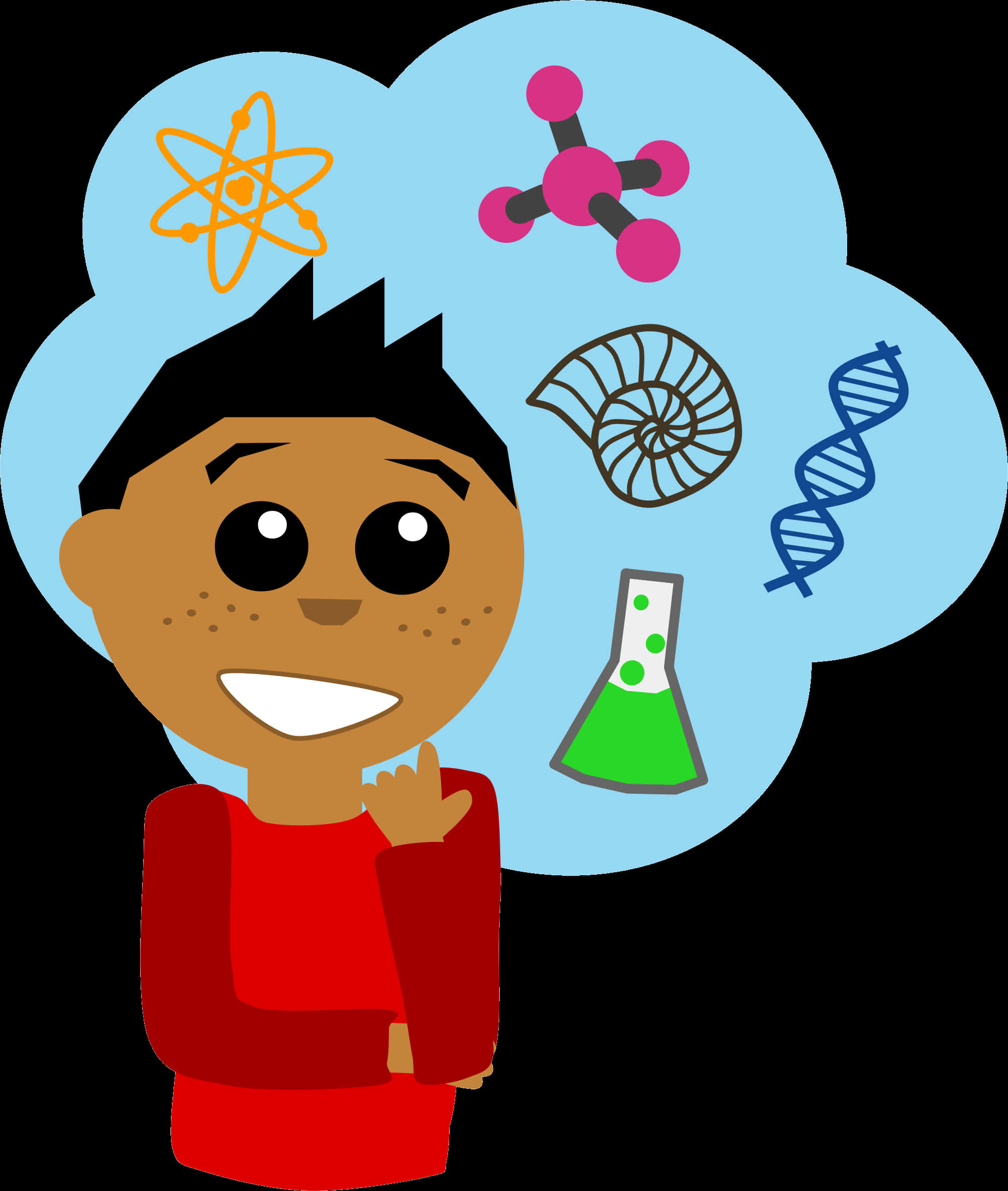 Boy Thinking About Science PNG Image