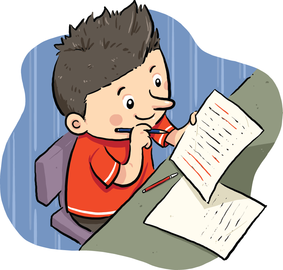 Boy Writing Homework Cartoon PNG Image