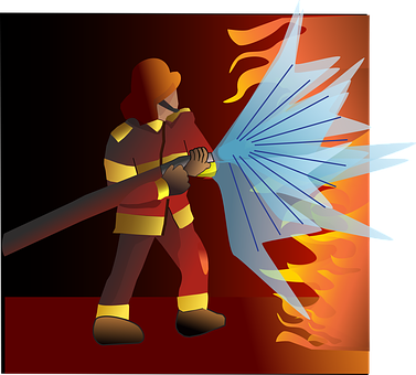 Brave Firefighter Extinguishing Flames PNG Image