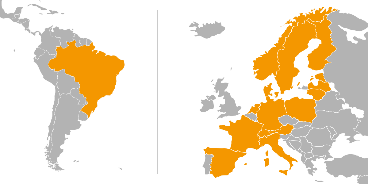 Braziland Europe Trade Agreement Map PNG Image