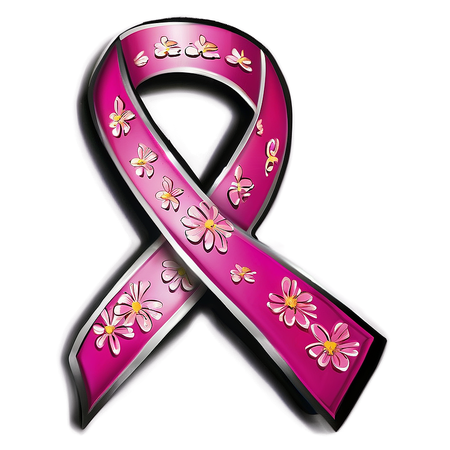 Breast Cancer Ribbon With Flowers Png 05252024 PNG Image