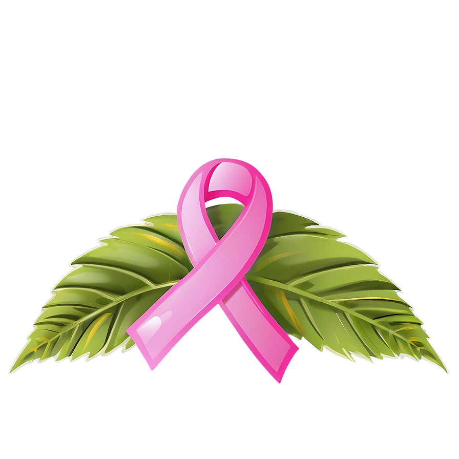 Breast Cancer Ribbon With Leaves Png Ohy62 PNG Image