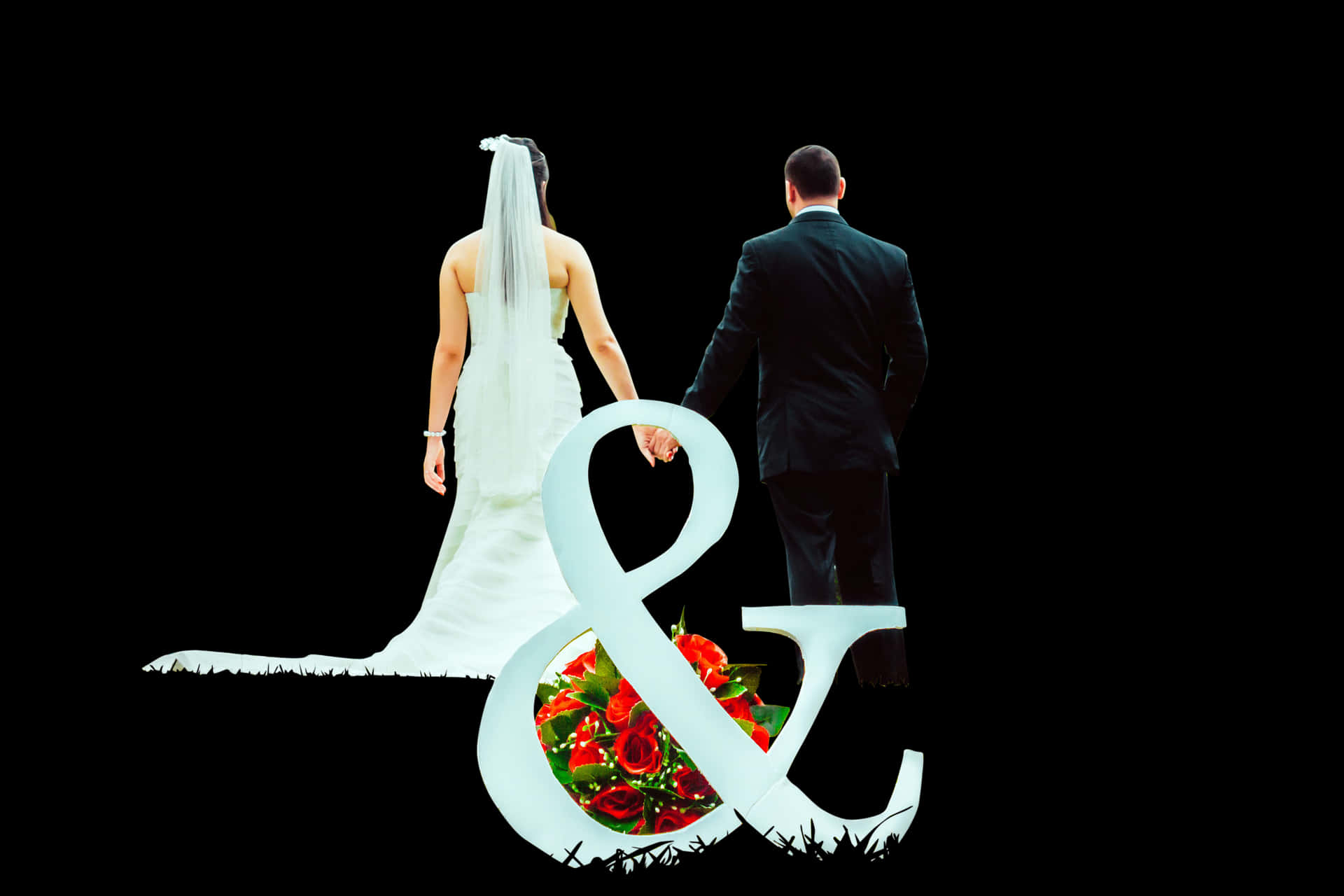 Brideand Groom Walking Away With Ampersand PNG Image