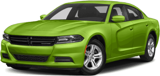 Bright Green Dodge Charger Angled View PNG Image