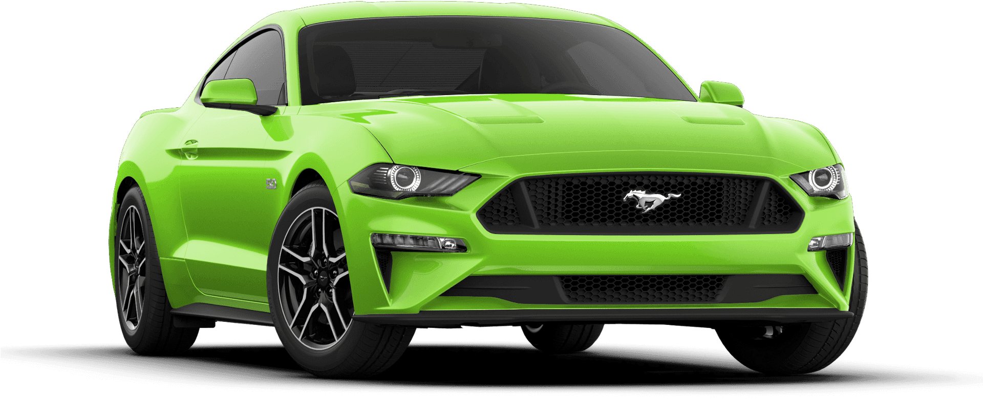 Bright Green Ford Mustang Profile View PNG Image