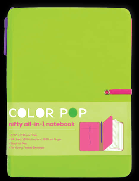 Bright Green Notebookwith Penand Pocket PNG Image