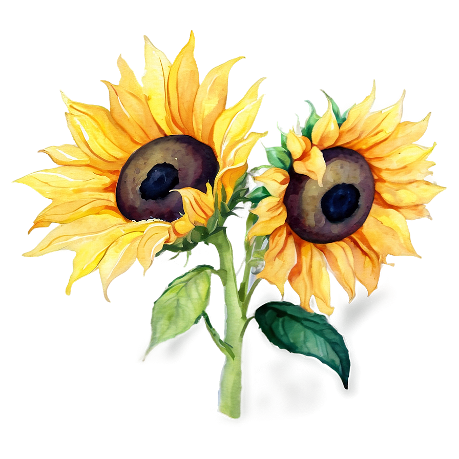 Bright Sunflower Watercolor Painting Png Hpf PNG Image