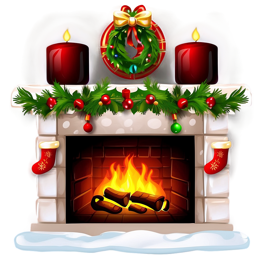 Brightly Lit Christmas Fireplace Png 06262024 PNG Image