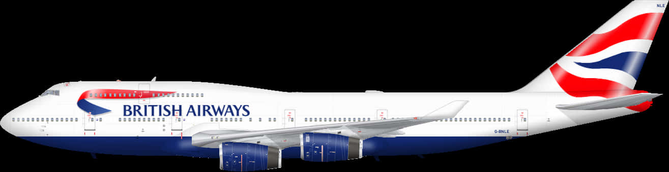 British Airways Boeing747 Side View PNG Image