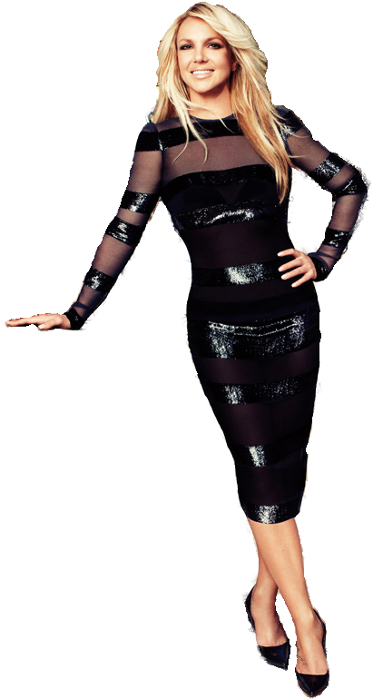 Britney Spears Black Striped Dress Pose PNG Image