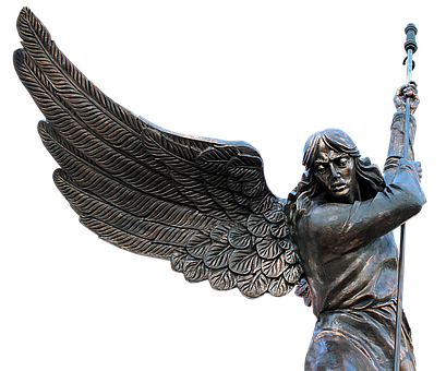 Bronze Angel Statuewith Spear PNG Image