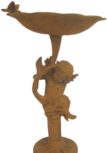 Bronze Cherub Bird Bath Sculpture PNG Image