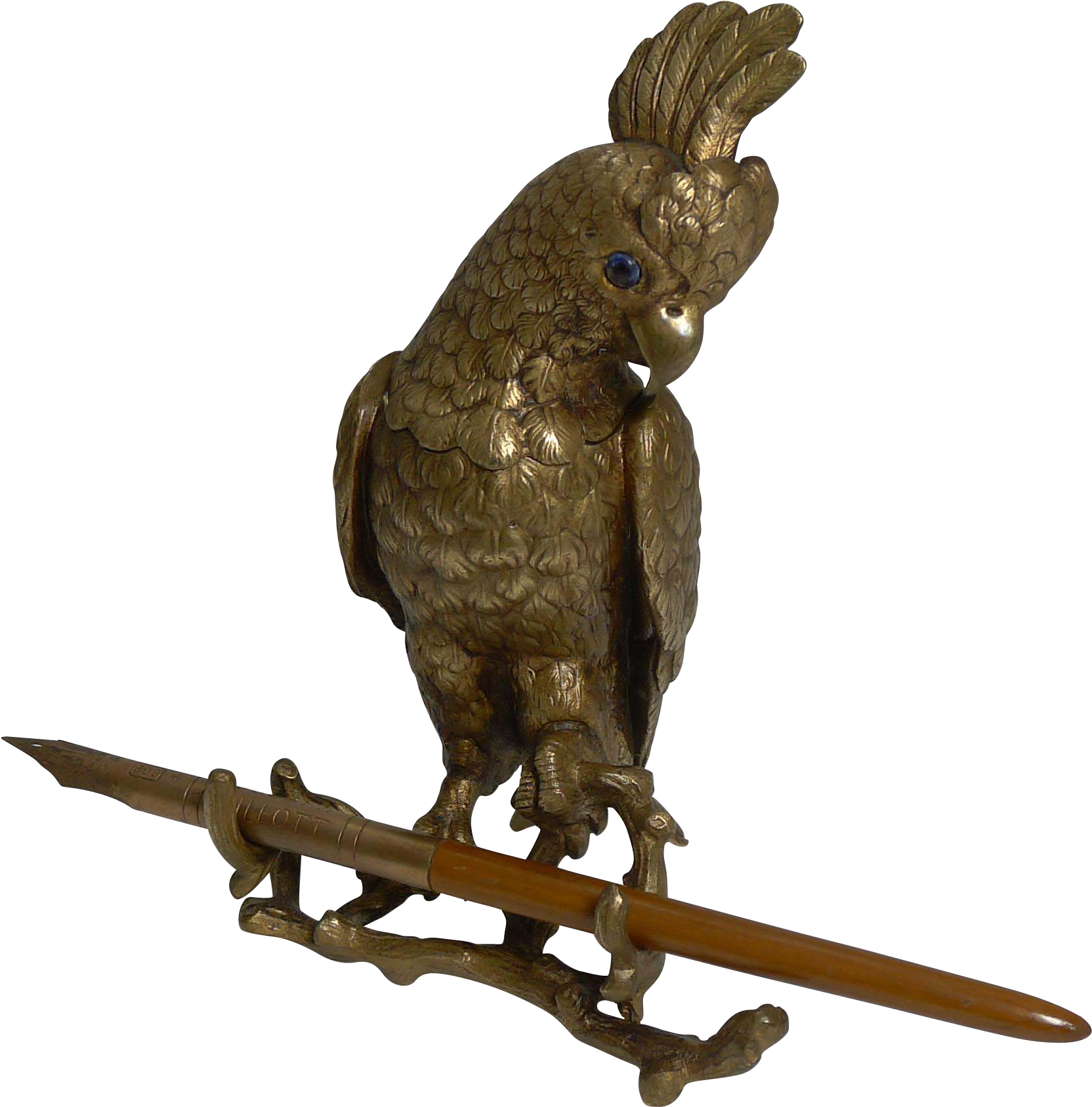 Bronze Cockatoo Sculptureon Branch PNG Image