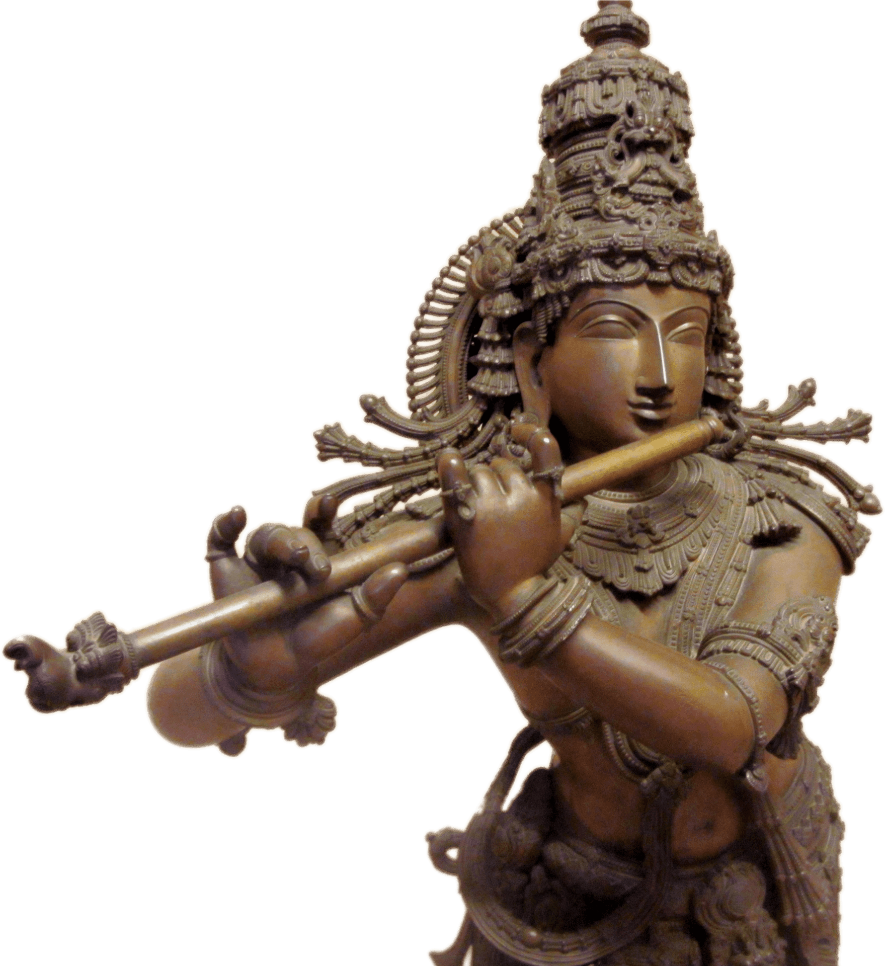 Bronze Flute Playing Deity Statue PNG Image