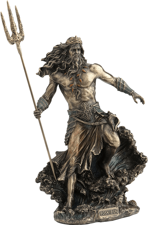 Bronze Poseidon Statuewith Trident PNG Image