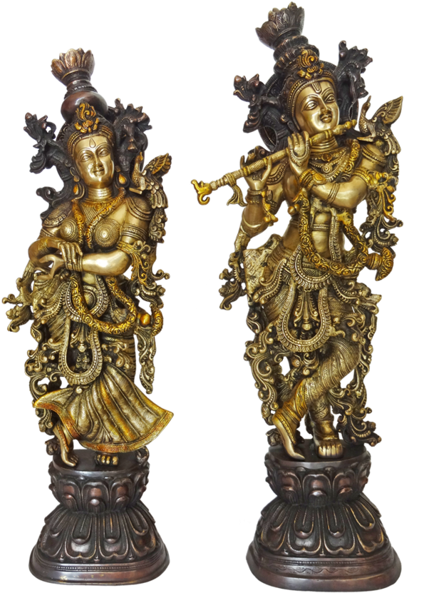 Bronze Radha Krishna Statues PNG Image