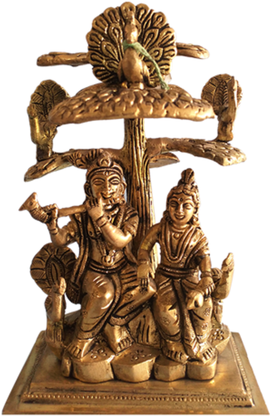 Bronze Radha Krishna Under Kadamba Tree Statue PNG Image