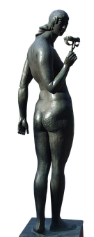 Bronze Sculpture Contemplative Female Figure PNG Image