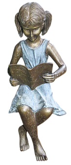 Bronze Statue Girl Reading Book PNG Image