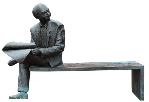 Bronze Statue Man Seated Bench PNG Image