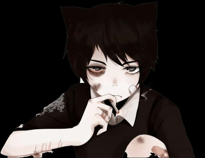 Brooding Anime Boywith Cat Ears PNG Image