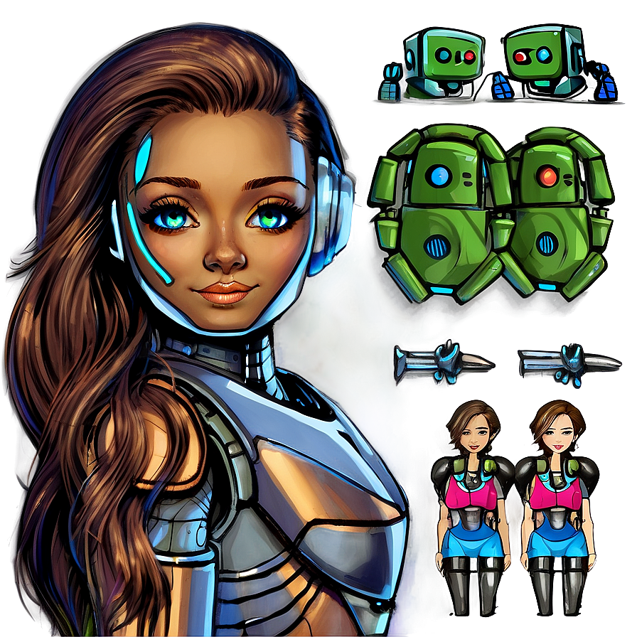 Brown Hair Robot Design Png 16 PNG Image