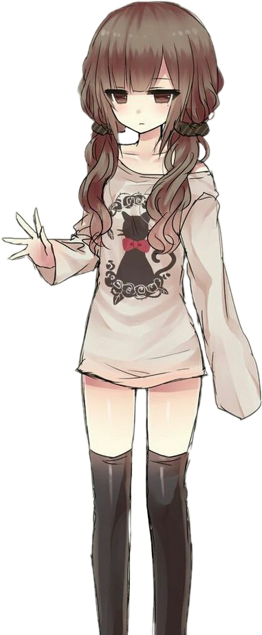 Brown Haired Anime Girl Peace Sign PNG Image