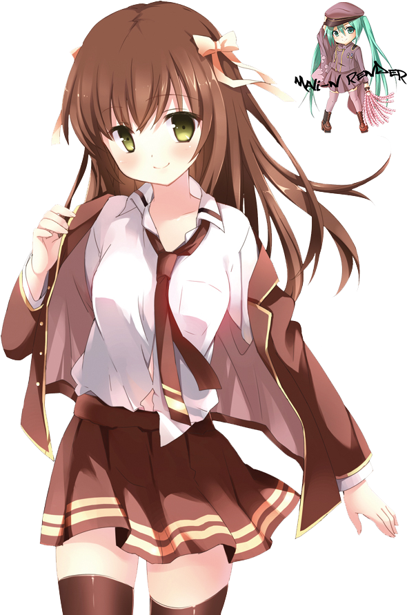 Brown Haired Anime Girl School Uniform PNG Image