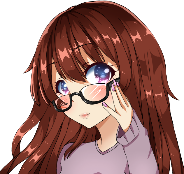 Brown Haired Anime Girl With Glasses PNG Image