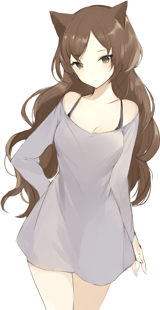 Brown Haired Anime Girlwith Cat Ears PNG Image