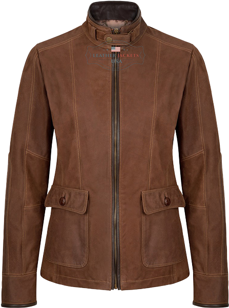 Brown Leather Jacket Standing PNG Image