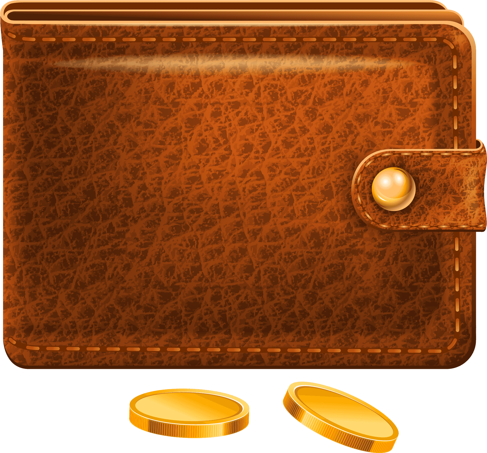 Brown Leather Walletand Coins PNG Image