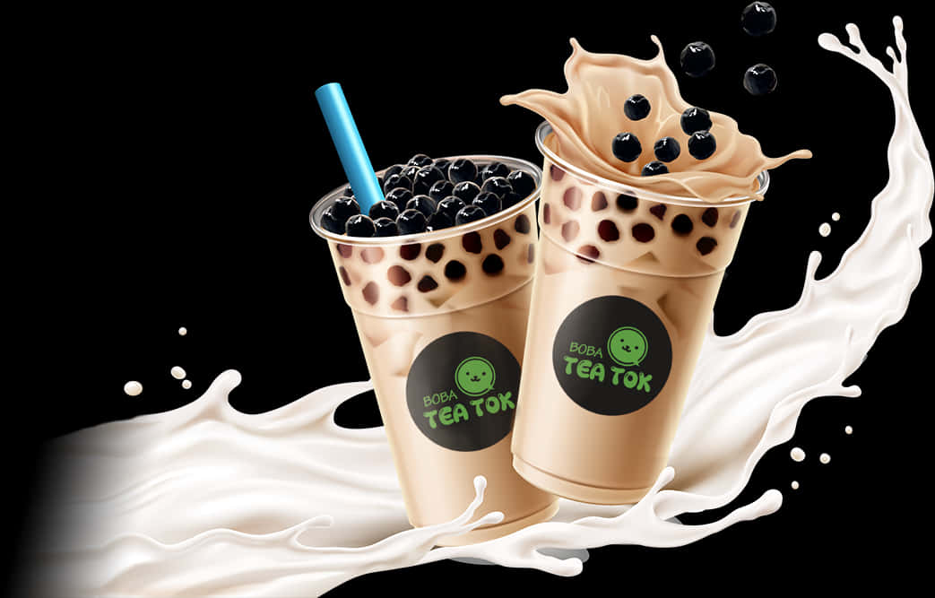 Bubble Tea Splash Artwork PNG Image