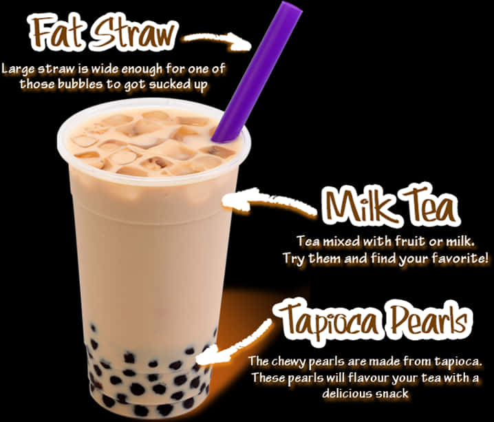 Bubble Teawith Tapioca Pearlsand Fat Straw PNG Image