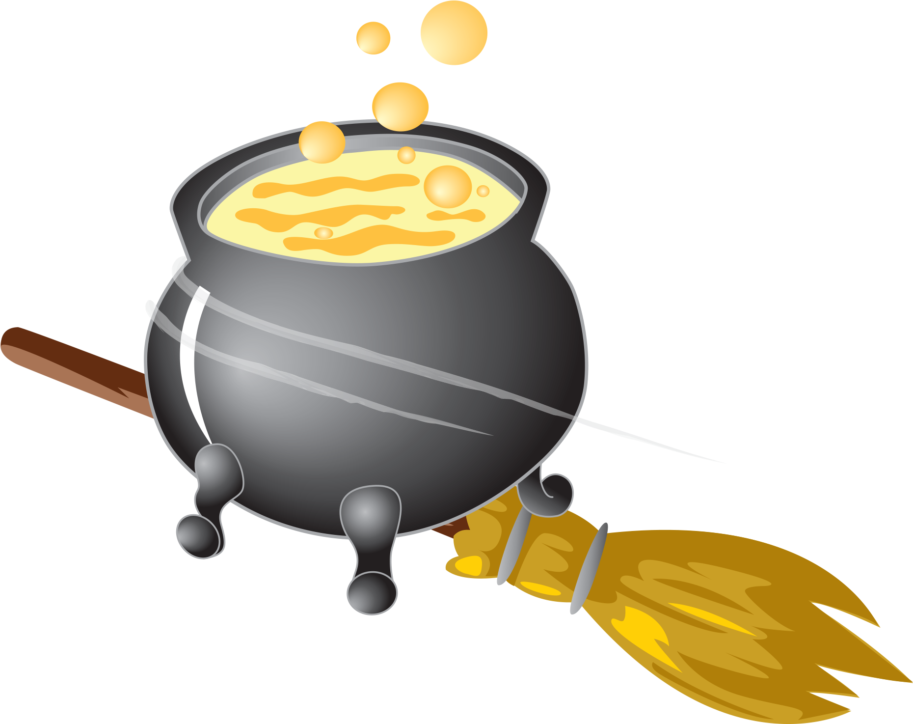 Bubbling Cauldronand Broomstick Vector PNG Image