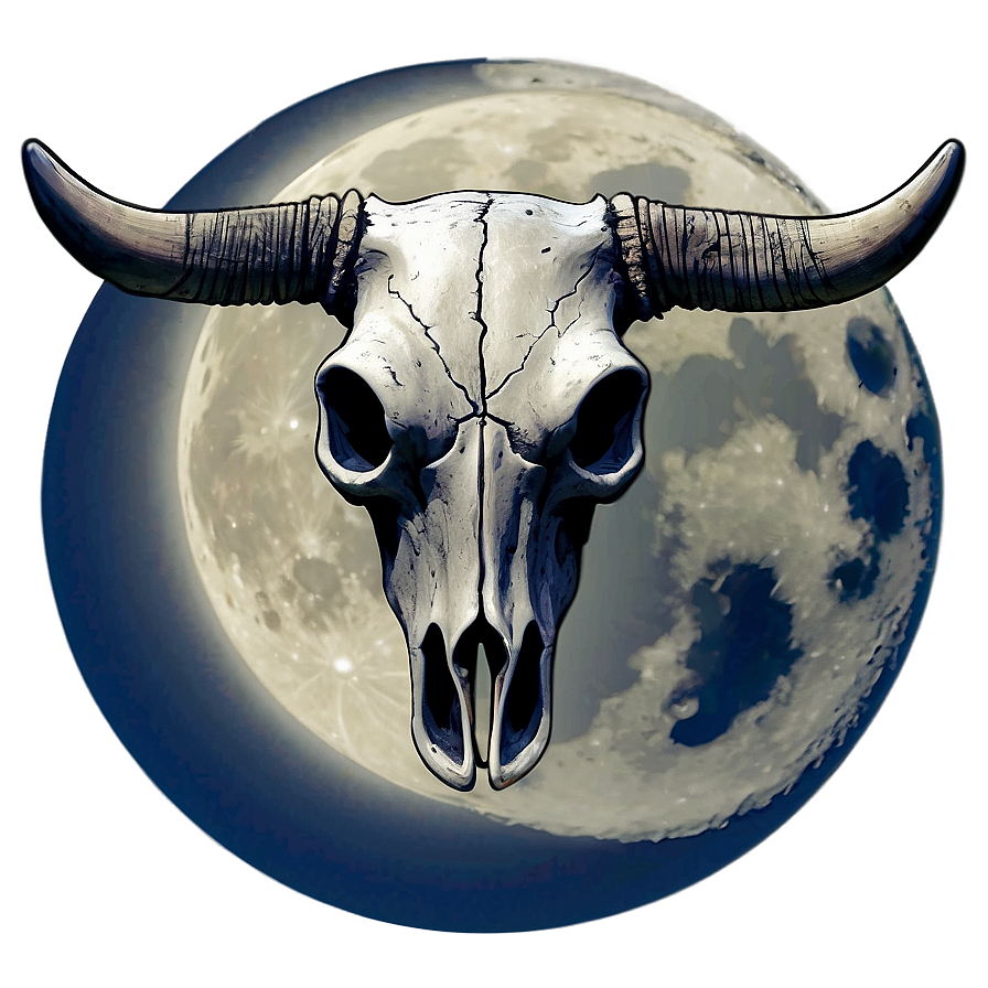 Bull Skull And Full Moon Png Hjw PNG Image