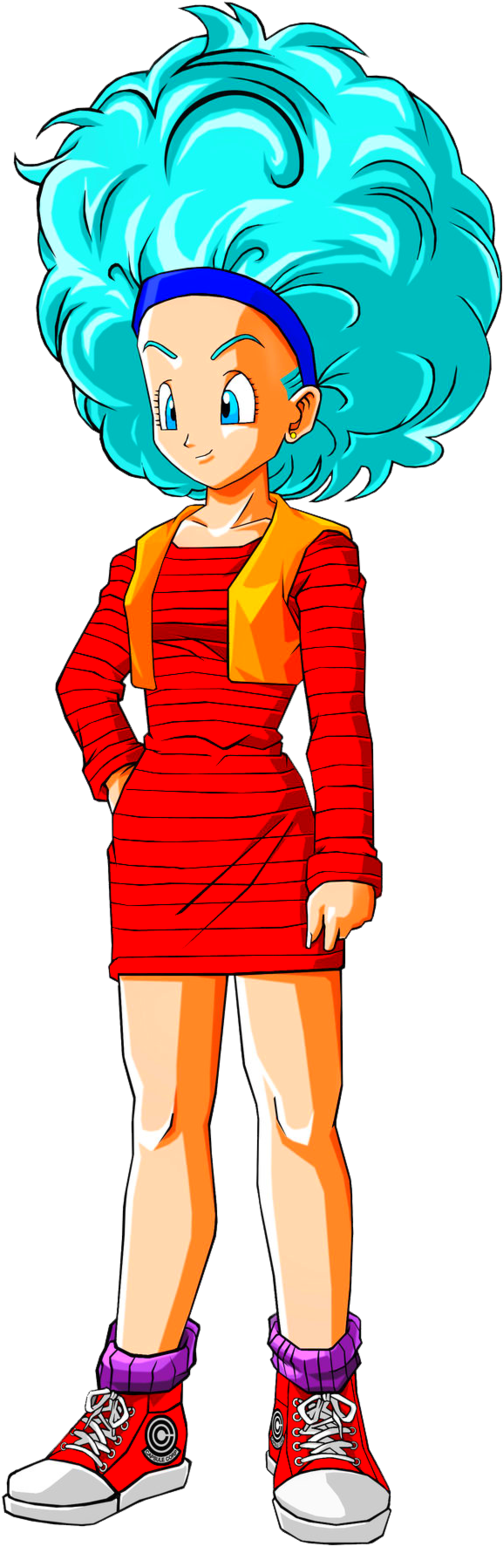 Bulma Blue Hair Confident Stance PNG Image