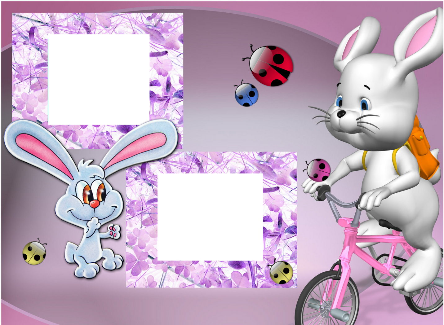 Bunnyand Ladybugs Photo Frame PNG Image